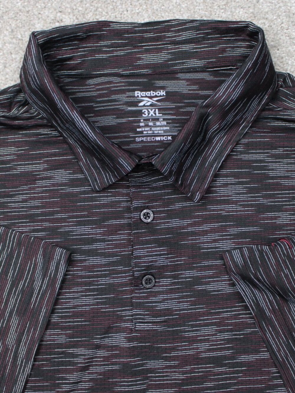 Reebok Polo Shirt Mens 3XL Purple/Gray Geometric Speedwick Stretch Short Sleeve